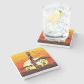 アフリカの太陽に輝くアフリカの美しい女性のシルエット ストーンコースター (横)