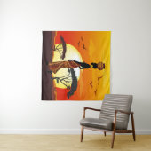 アフリカの太陽に輝くアフリカの美しい女性のシルエット タペストリー (インサイチュ(横))