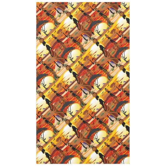 アフリカの太陽に輝くアフリカの美しい女性のシルエット テーブルクロス (正面)