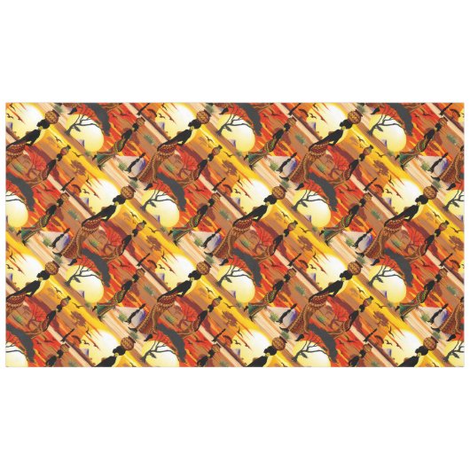 アフリカの太陽に輝くアフリカの美しい女性のシルエット テーブルクロス (正面(横))