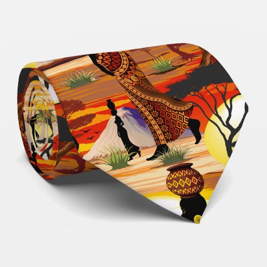 アフリカの太陽に輝くアフリカの美しい女性のシルエット ネクタイ (ロール)