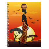 アフリカの太陽に輝くアフリカの美しい女性のシルエット ノートブック (正面)