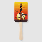 アフリカの太陽に輝くアフリカの美しい女性のシルエット ハンドファン (裏面)