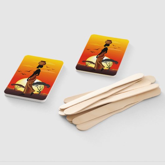 アフリカの太陽に輝くアフリカの美しい女性のシルエット ハンドファン (組立なし)