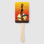 アフリカの太陽に輝くアフリカの美しい女性のシルエット ハンドファン (正面)