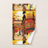 アフリカの太陽に輝くアフリカの美しい女性のシルエット バスタオルセット (ハンドタオル)