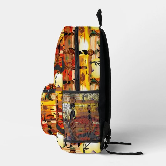 アフリカの太陽に輝くアフリカの美しい女性のシルエット プリントバックパック (右)