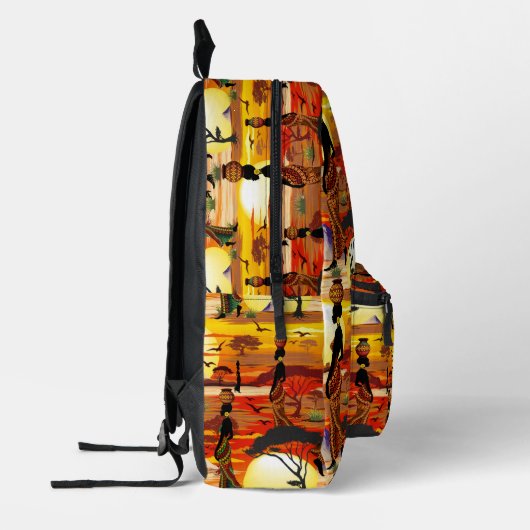 アフリカの太陽に輝くアフリカの美しい女性のシルエット プリントバックパック (左)