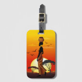 アフリカの太陽に輝くアフリカの美しい女性のシルエット ラゲッジタグ (正面縦)