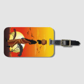 アフリカの太陽に輝くアフリカの美しい女性のシルエット ラゲッジタグ (正面横)