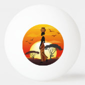 アフリカの太陽に輝くアフリカの美しい女性のシルエット 卓球ボール (裏面)