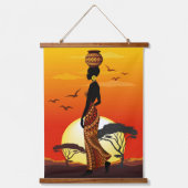 アフリカの太陽に輝くアフリカの美しい女性のシルエット 吊り下げ型タペストリー (正面)