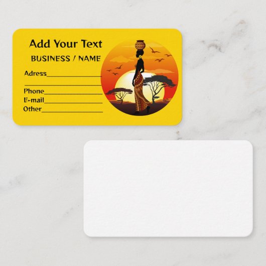 アフリカの太陽に輝くアフリカの美しい女性のシルエット 名刺 (正面/裏面)