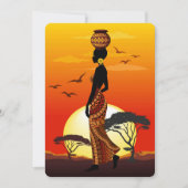 アフリカの太陽に輝くアフリカの美しい女性のシルエット 招待状 (正面)