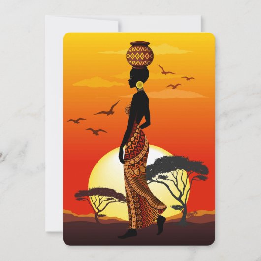 アフリカの太陽に輝くアフリカの美しい女性のシルエット 招待状 (正面)