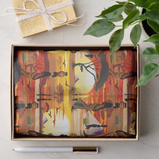 アフリカの太陽に輝くアフリカの美しい女性のシルエット 薄葉紙 (ギフト)