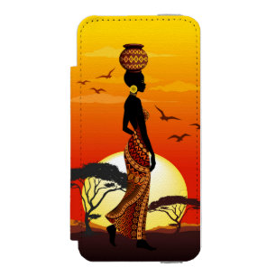 アフリカの太陽に輝くアフリカの美しい女性のシルエット iPhone SE/5/5sウォレットケース