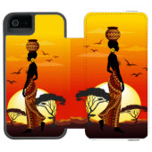アフリカの太陽に輝くアフリカの美しい女性のシルエット INCIPIO iPhoneウォレットケース (フォリオ Open)