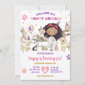 アフリカの女の子獣医動物誕生日パーティー 招待状 (正面)