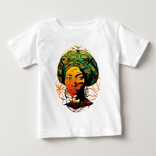 アフリカの女性の肖像と夕焼け ベビーTシャツ (正面)