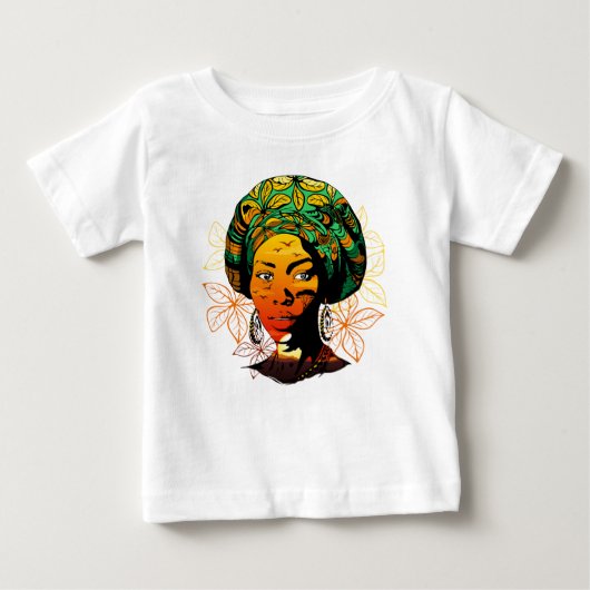 アフリカの女性の肖像と夕焼け ベビーTシャツ (正面)
