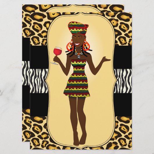 アフリカの女性の誕生日 ブライズシャワー 独身パーティー 招待状 (正面/裏面)