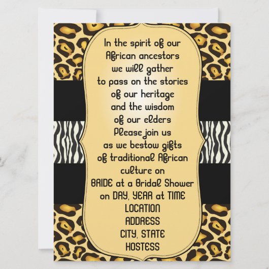 アフリカの女性の誕生日 ブライズシャワー 独身パーティー 招待状 (裏面)