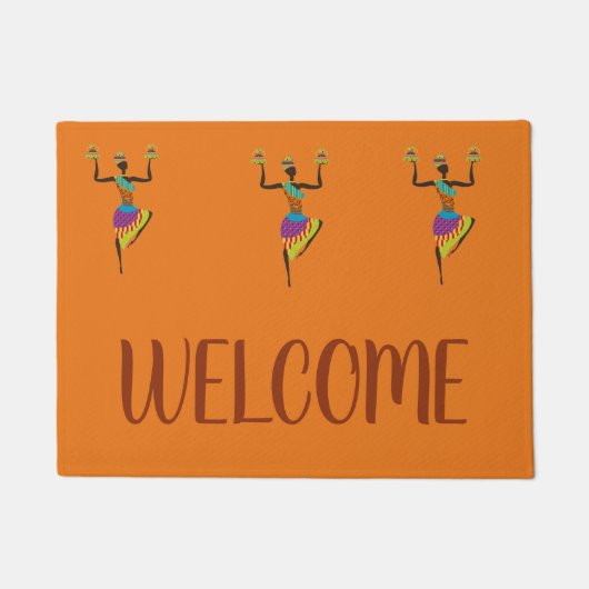 アフリカの女性の部族芸術ウェルカムマット ドアマット (正面)