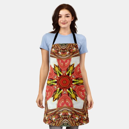 アフリカの女性用キッチン エプロン (着用した状態)