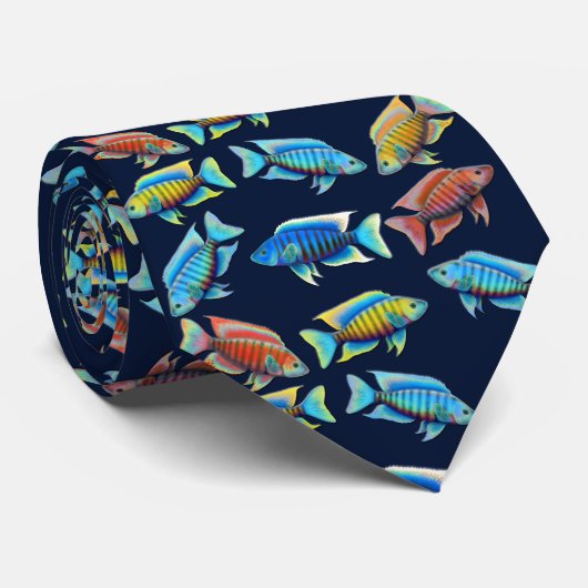 アフリカの孔雀のシクリッド魚のタイ ネクタイ (ロール)
