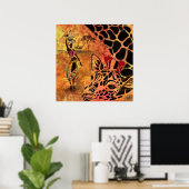 アフリカの少女とキリンの友人のポスタ絵画ー ポスター (ホームオフィス)