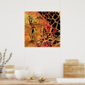 アフリカの少女とキリンの友人のポスタ絵画ー ポスター (キッチン)