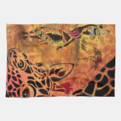 アフリカの少女とキリン-友人-アートスケッチ- キッチンタオル (横)