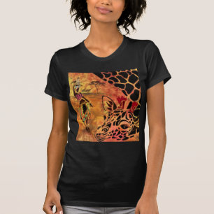 アフリカの少女とキリン-友人-アートスケッチ  Tシャツ