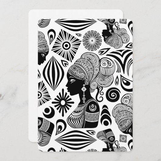 アフリカの少女の肖像 タトゥー トライバル 招待状 (正面/裏面)