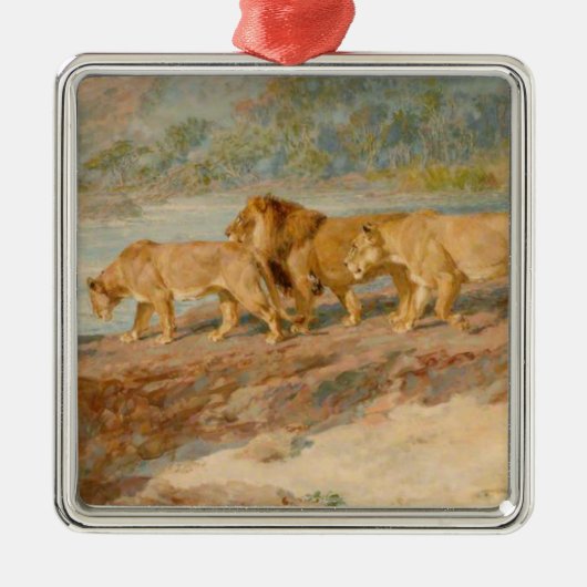 アフリカの川岸の獅子 メタルオーナメント (正面)