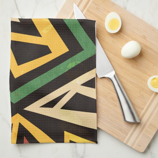 アフリカの幾何学模様 キッチンタオル (四つ折り)