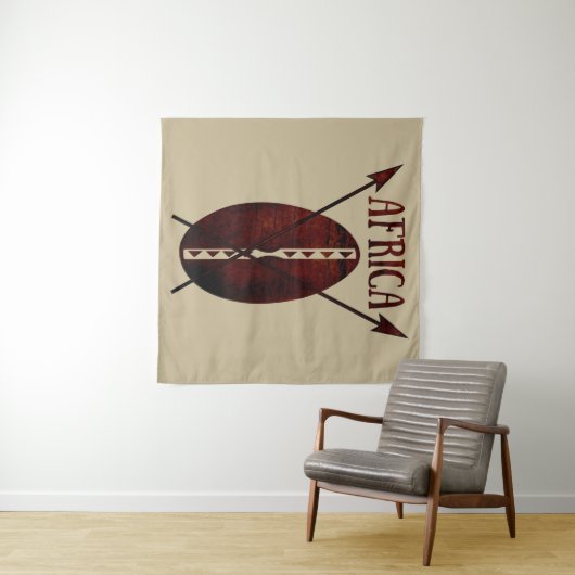 アフリカの抽象芸術盾の槍のアフロアート タペストリー (インサイチュ(横))