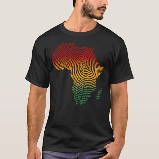アフリカの指紋アフリカ国旗の黒プライドDNA Af Tシャツ (正面)