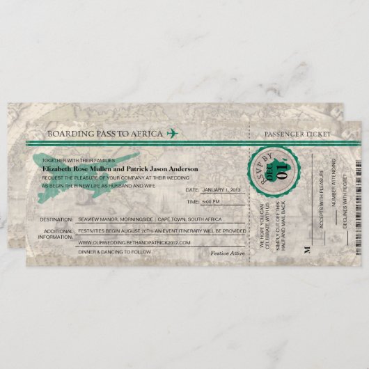アフリカの搭乗券の結婚式招待状 招待状 (正面/裏面)