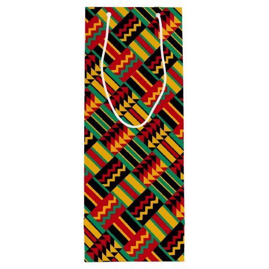 アフリカの斜子織のプライドの赤い黄色緑の黒 ワインギフトバッグ (裏面)