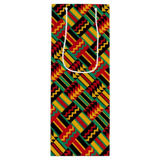 アフリカの斜子織のプライドの赤い黄色緑の黒 ワインギフトバッグ (正面)