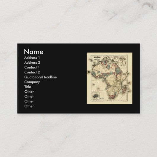 アフリカの旧式なアフリカのプリントのViintage 1874の地図 名刺 (正面)