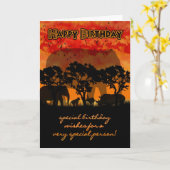 アフリカの景色および動物が付いているバースデー・カード カード (黄色い花)