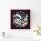 アフリカの月に照らされた水でキリン スクエア壁時計 (ホーム)