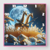アフリカの月の下で優雅白熱［赤熱］光を放つなキリン スクエア壁時計 (正面)