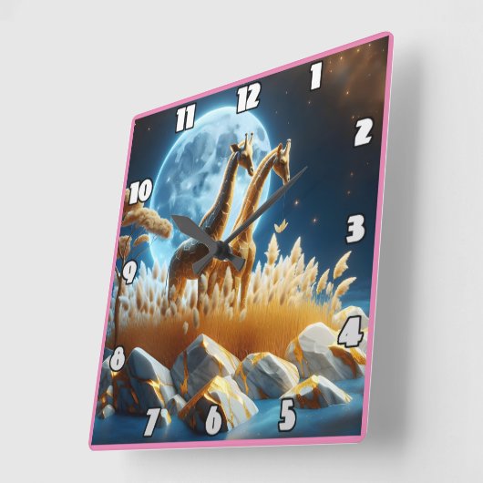 アフリカの月の下で優雅白熱［赤熱］光を放つなキリン スクエア壁時計 (傾斜)