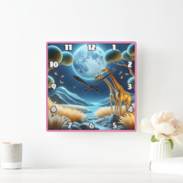 アフリカの月の白熱［赤熱］光を放つ下で2匹のキリン スクエア壁時計