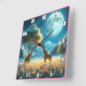 アフリカの月明かりの下でジラフェスが放牧 スクエア壁時計 (傾斜)