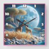 アフリカの月明かりの下で穏やかなキリン スクエア壁時計 (正面)